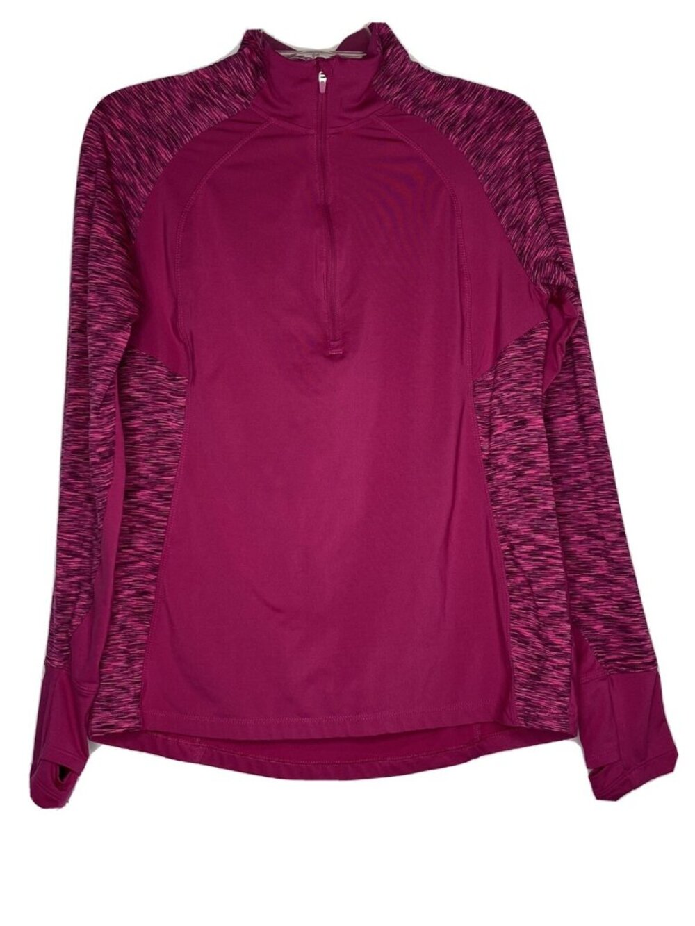 Womens Fuchsia Quarter-Zip Long-Sleeve Top Size M Lightweight Activewear